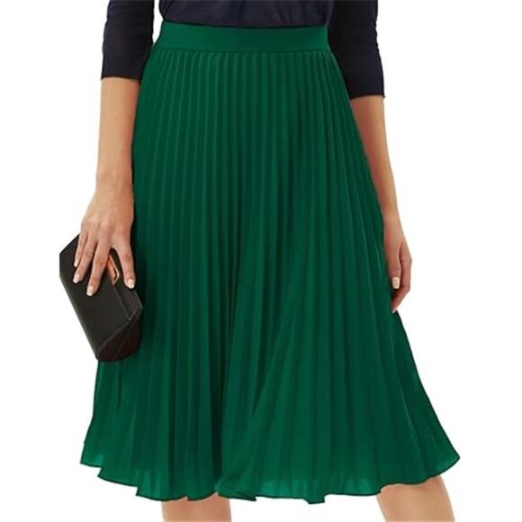 Women High Elastic Waist Pleated Chiffon Skirt Midi Swing A-line - Picture 5 of 5